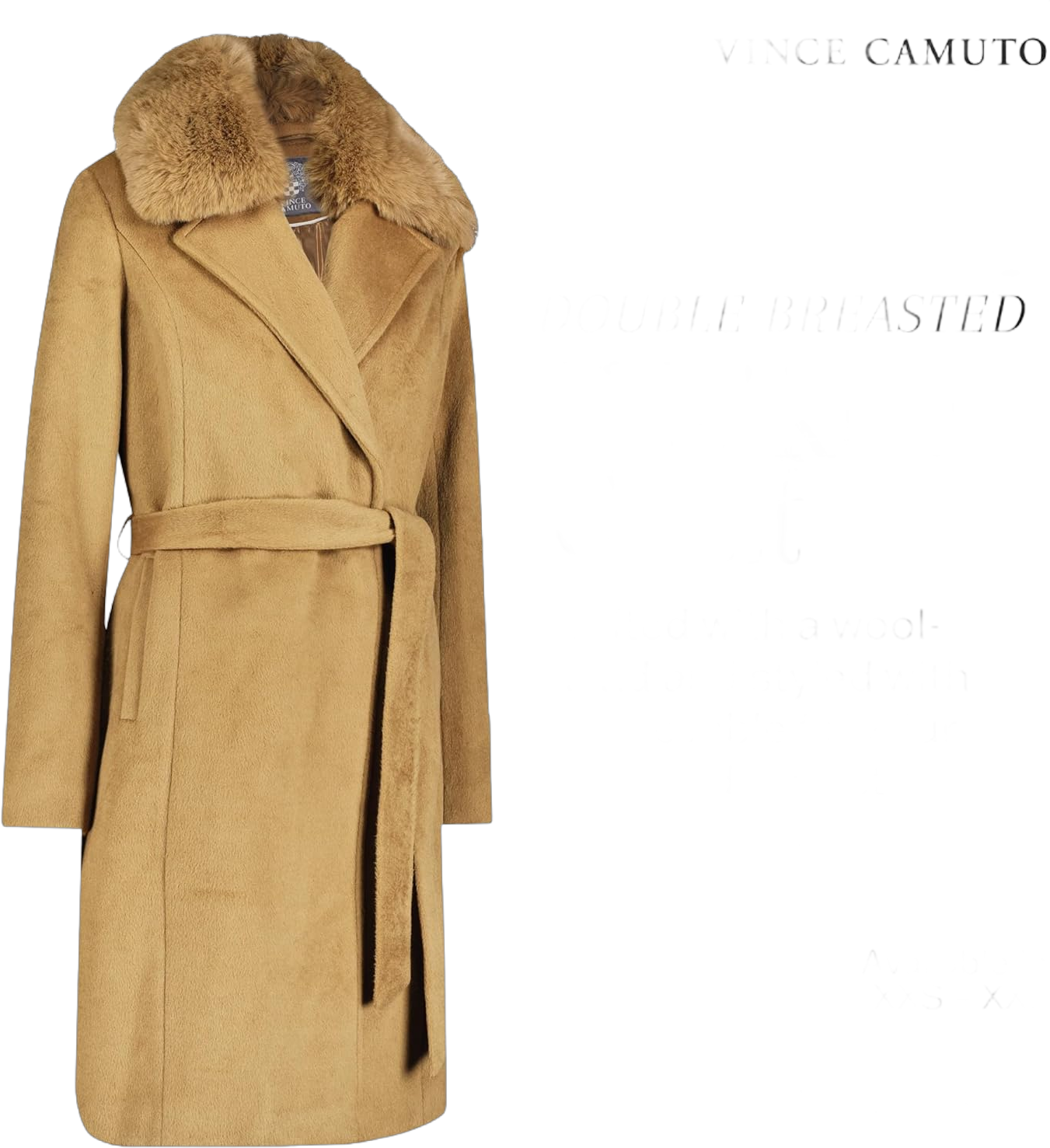 Vince Camuto Double-Breasted Wool Blend Womens Jacket, Winter Coats for Women Large Camel