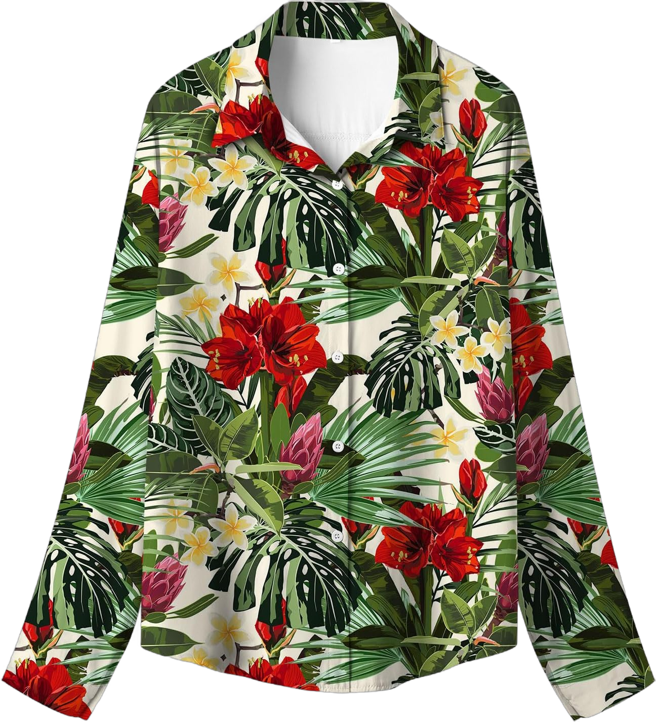 Women Casual Tops Fashion Fit Floral Printed Button Down Tropical Hawaiian Shirt Blouse Tops