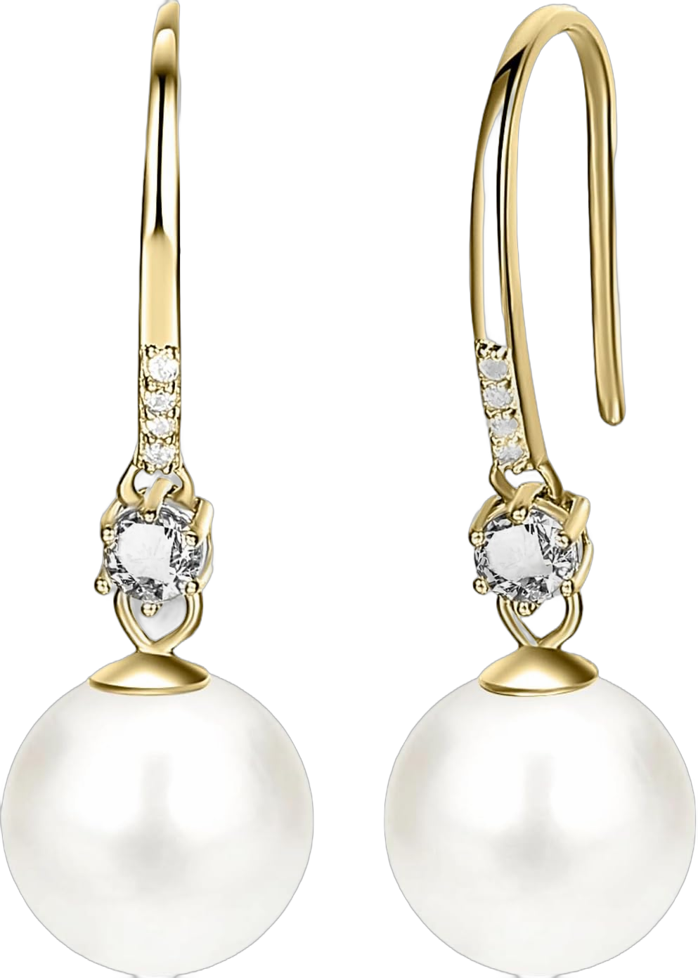 Pearl Earrings Drop for Women 925 Sterling Silver Cubic Zirconia Pearl Dangle Earrings for Gift Gold