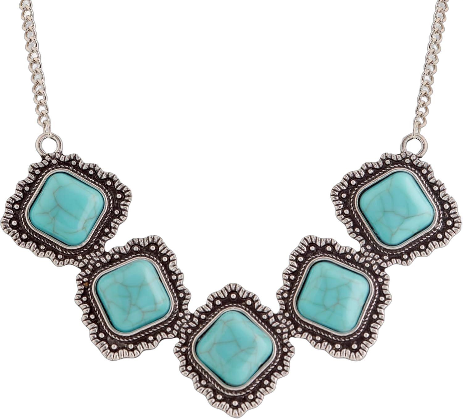 MINACHI Vintage Bohemian Retro Created Turquoise Square-shaped Pendants Necklace Choker for Women, Unique Jewelry