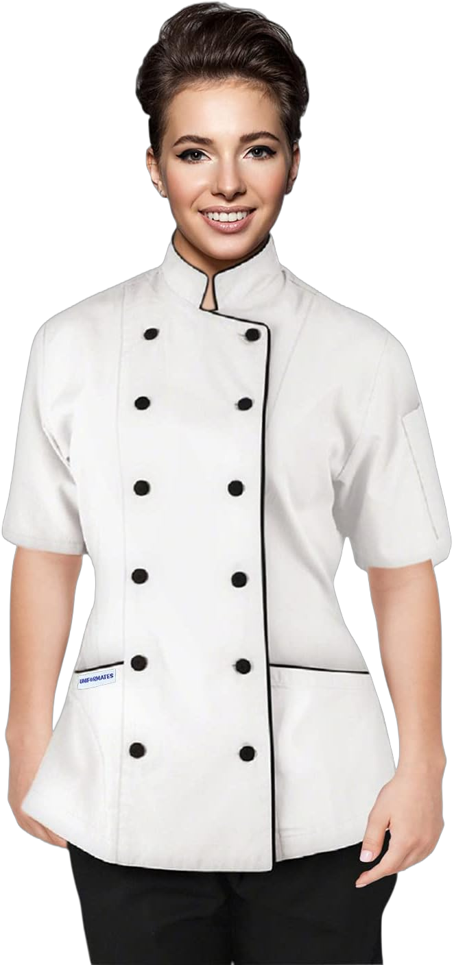 Short Sleeves Tailored Fit Chef Coat Jacket Uniform for Women for Food Service, Caterers, Bakers and Culinary Professional White Large