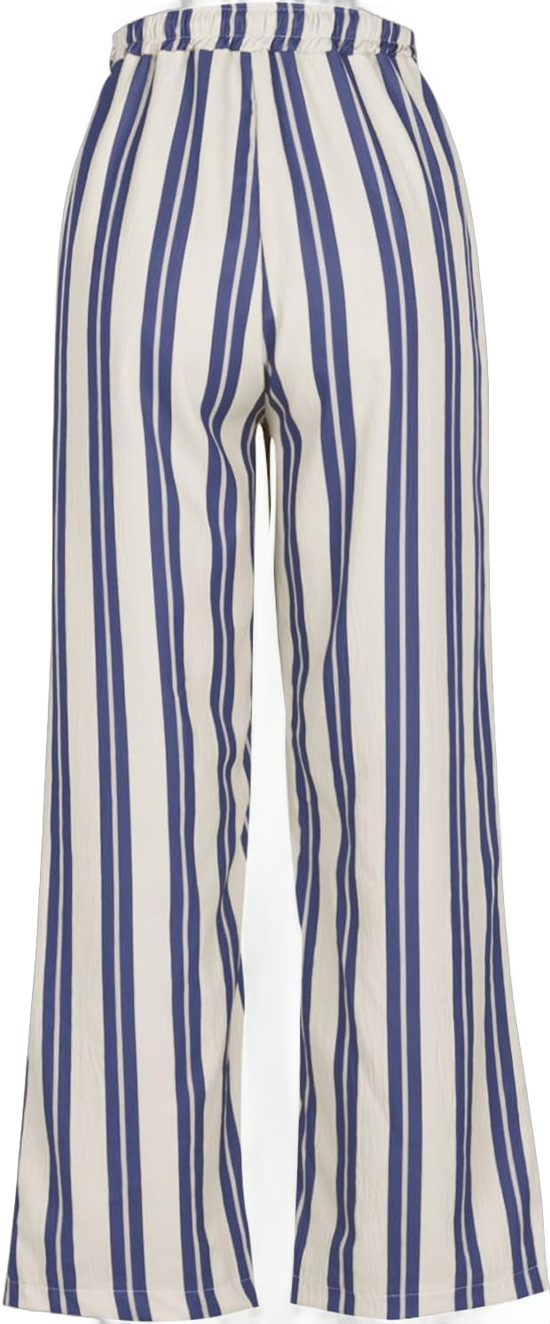 Stripped Pants Palazzo Pants for Women Fashion Striped Pants Casual Wide Leg Pants Loose Drawstring Lounge Trousers with Pockets 2024 Special Deals