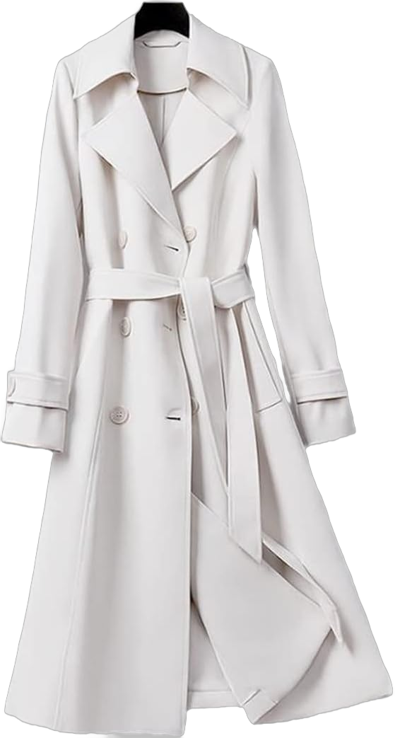 Women's Purple Double Breasted Long Trench Coat Lapel Long Sleeve Slim Belt Spring Autumn Trench Coat 4X-Large Beige