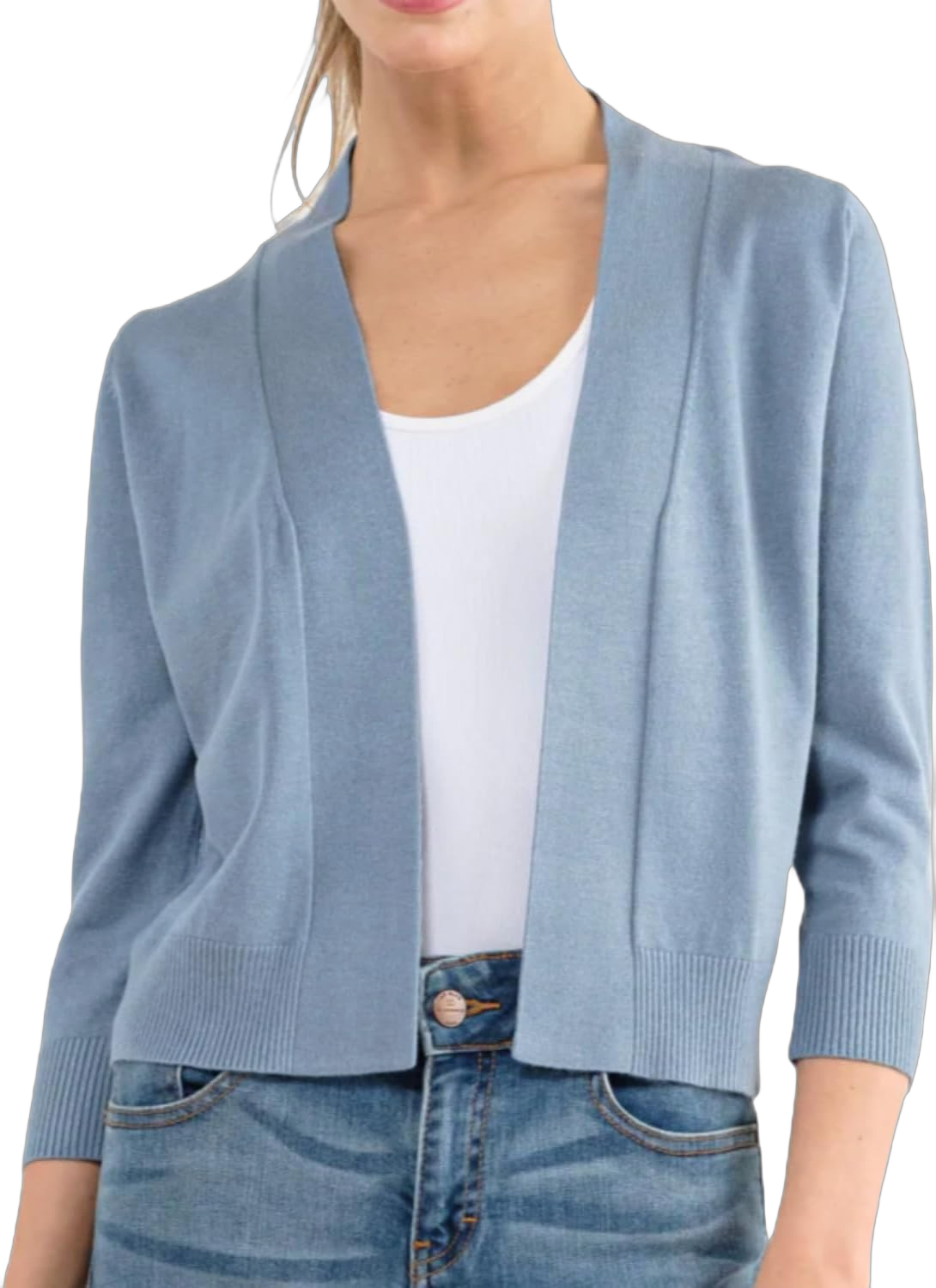 Bolero Cropped Cardigans Shrugs for Women - 3/4 Sleeve Open Front Cover up for Dresses Large Pastel Blue