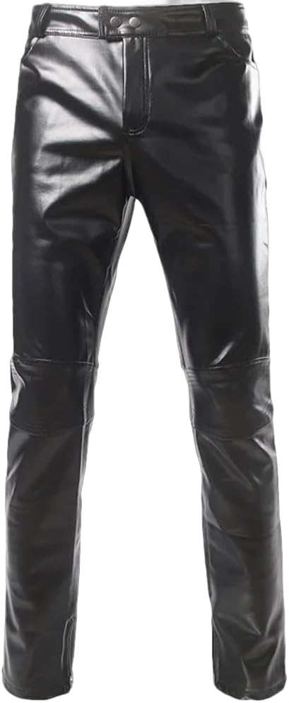 Motorcycle PU Leather Pants Mens Skinny Shiny Pants Trousers Nightclub Stage Pants XX-Large Black