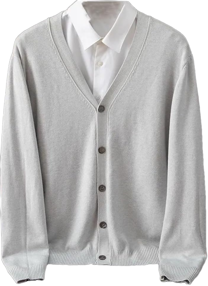 Men's Cashmere Cardigan Large Size Knitted V-Neck Warm Wool Woolen Sweater 4X-Large Gray