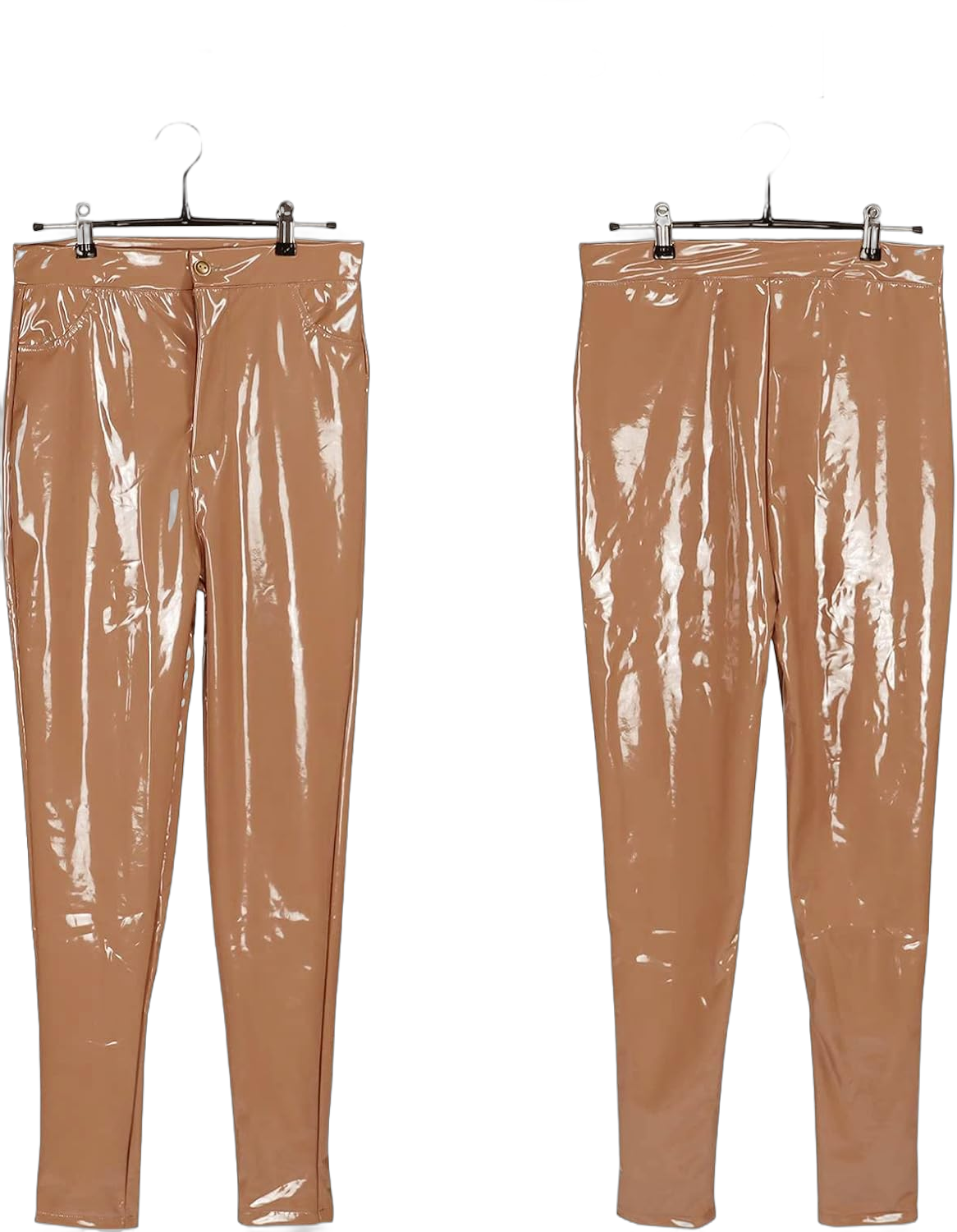 Baonmy Leather Pants for Women Faux Leather Leggings Winter Fleece Lining High Waist Leather Pant XX-Large Light Tan