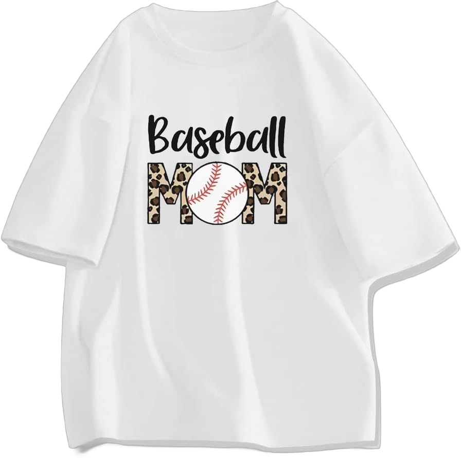 Baseball Mom Shirt Cotton Summer Tops for Women Trendy Crewneck Short Sleeve Tshirts Casual Graphic Blouse Tees Large White