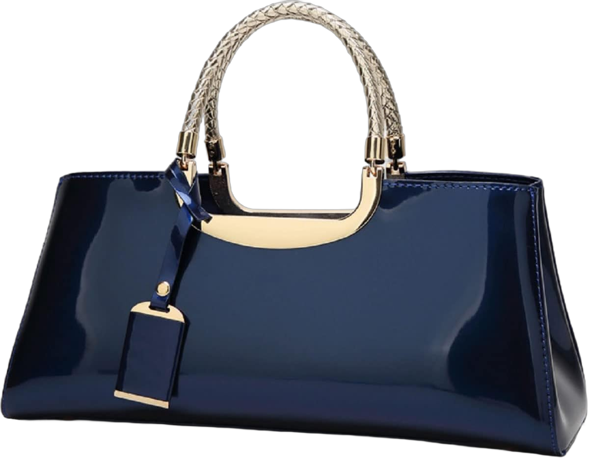 Glossy Women Handbag Faux Patent Leather Top-Handle Bag Structured Shoulder Bag Tote Evening Purse Party Satchel Blue