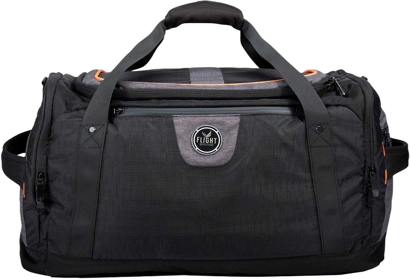 FLIGHT OUTFITTERS Crew Duffel Bag for Men & Women - Durable Versatile Hand/Shoulder Carry Travel Bag with Multiple Pockets, Black/Gray