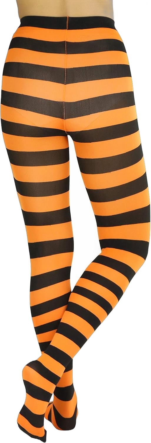 ToBeInStyle Women’s Wide Horizontal Contrast Stripe Tights Opaque Hosiery One Size Black and Orange