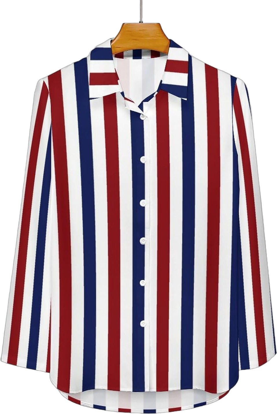 Red, White, and Blue Stripes Women's Shirt Long Sleeve Casual Work Blouses Button Down Shirts Tops XX-Large Style