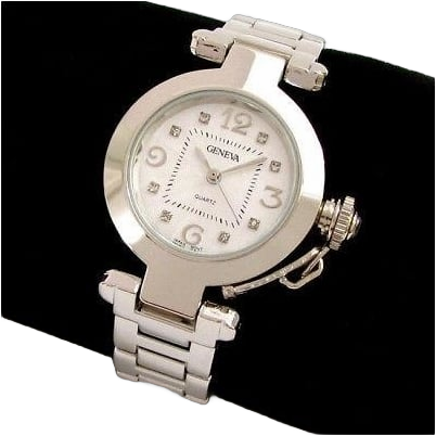 Silver Crystal Cabochon Crown Cover Geneva Womens Bracelet Quartz Watch