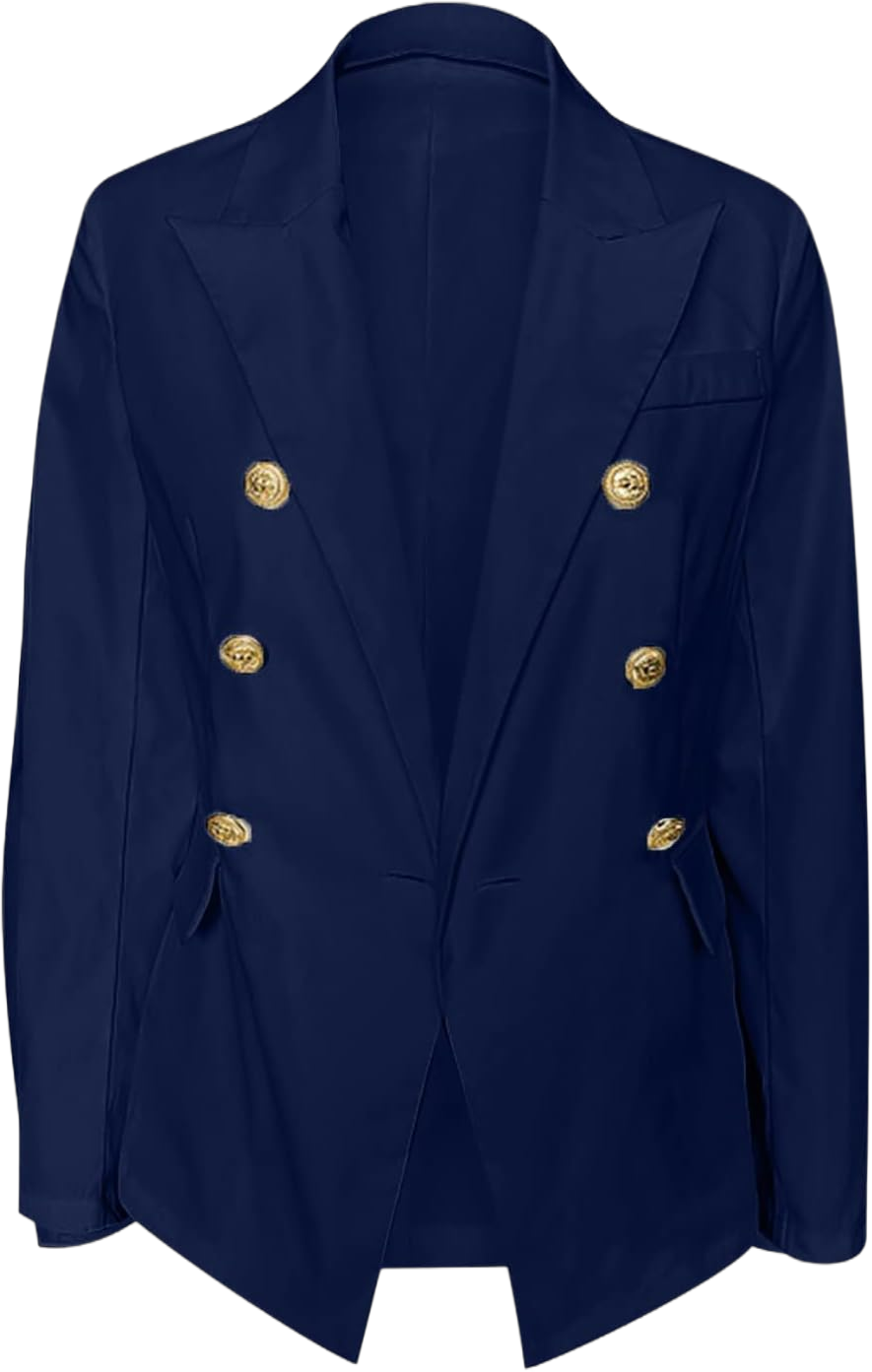 Fitted Blazers for Women Draped Open Front Cardigans Jacket Long Sleeve Work Suit Office Blazer with Button Pockets XX-Large 03-navy