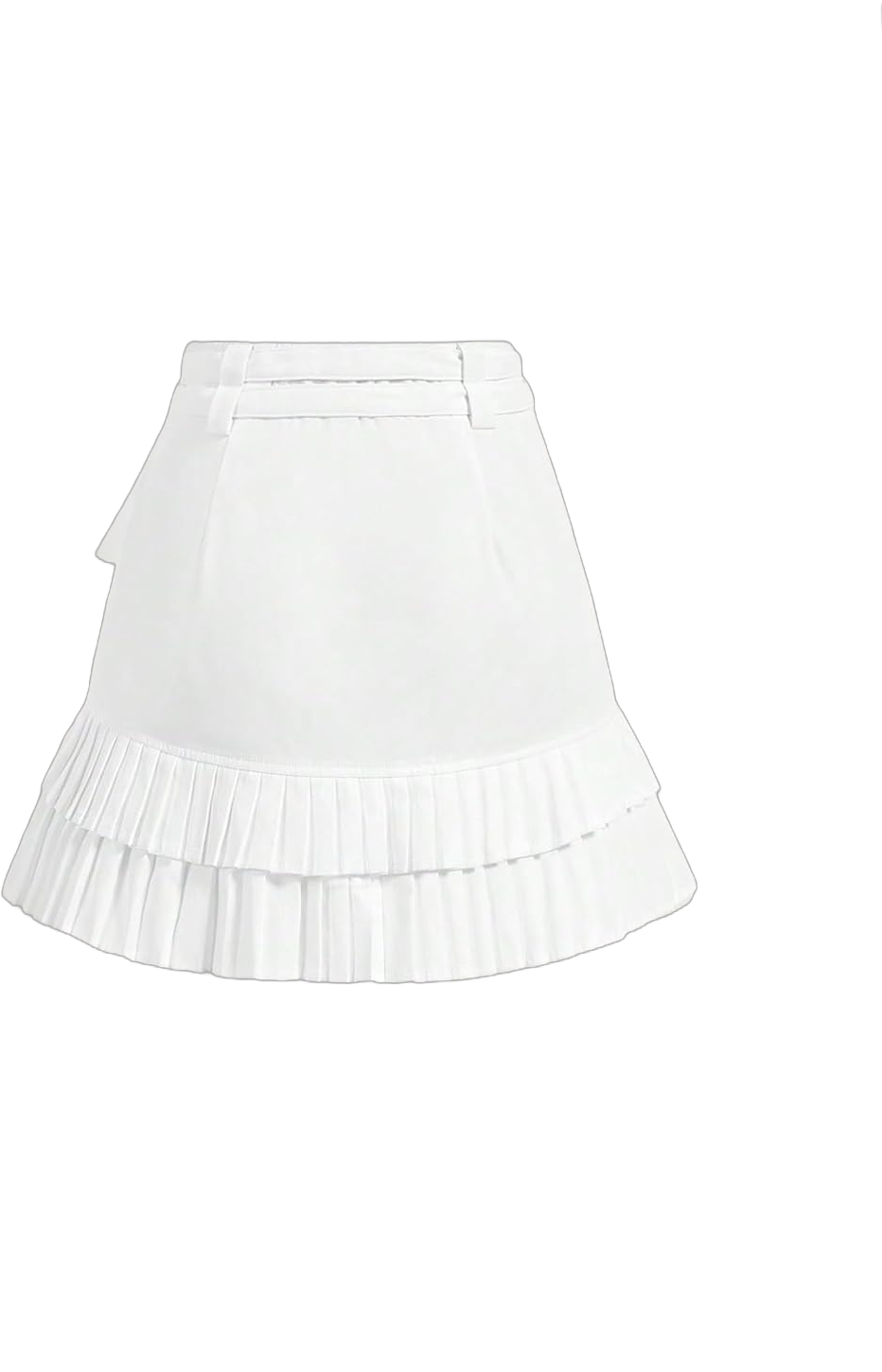 Women's Y2K Pleated Skirt High Waist Skinny Solid Mini Skirt Vacation Ruffle Hem A Line Skirts with Belt Large White