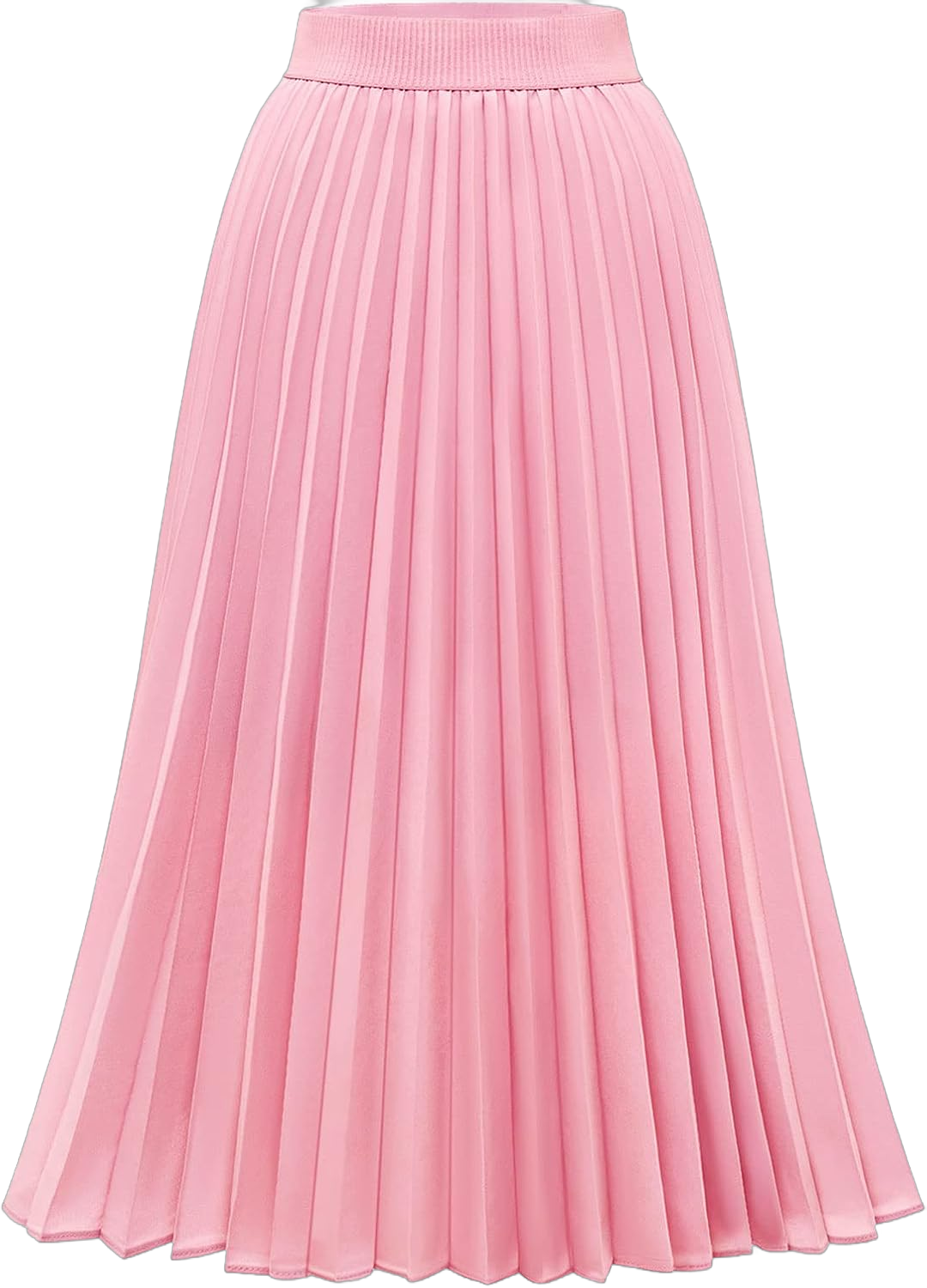 DRESSTELLS Pleated Midi Skirts for Women, Long High Waisted Chiffon Flare Casual Skirt 2024 Light Pink X-Large