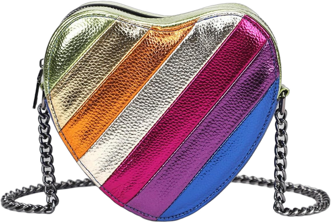 Rainbow Stripe Crossbody Bag For Women Handbag Purse - Contrast Color Stitching PU Leather with Chain Strap Rainbow Stripe Heart Shaped 5#