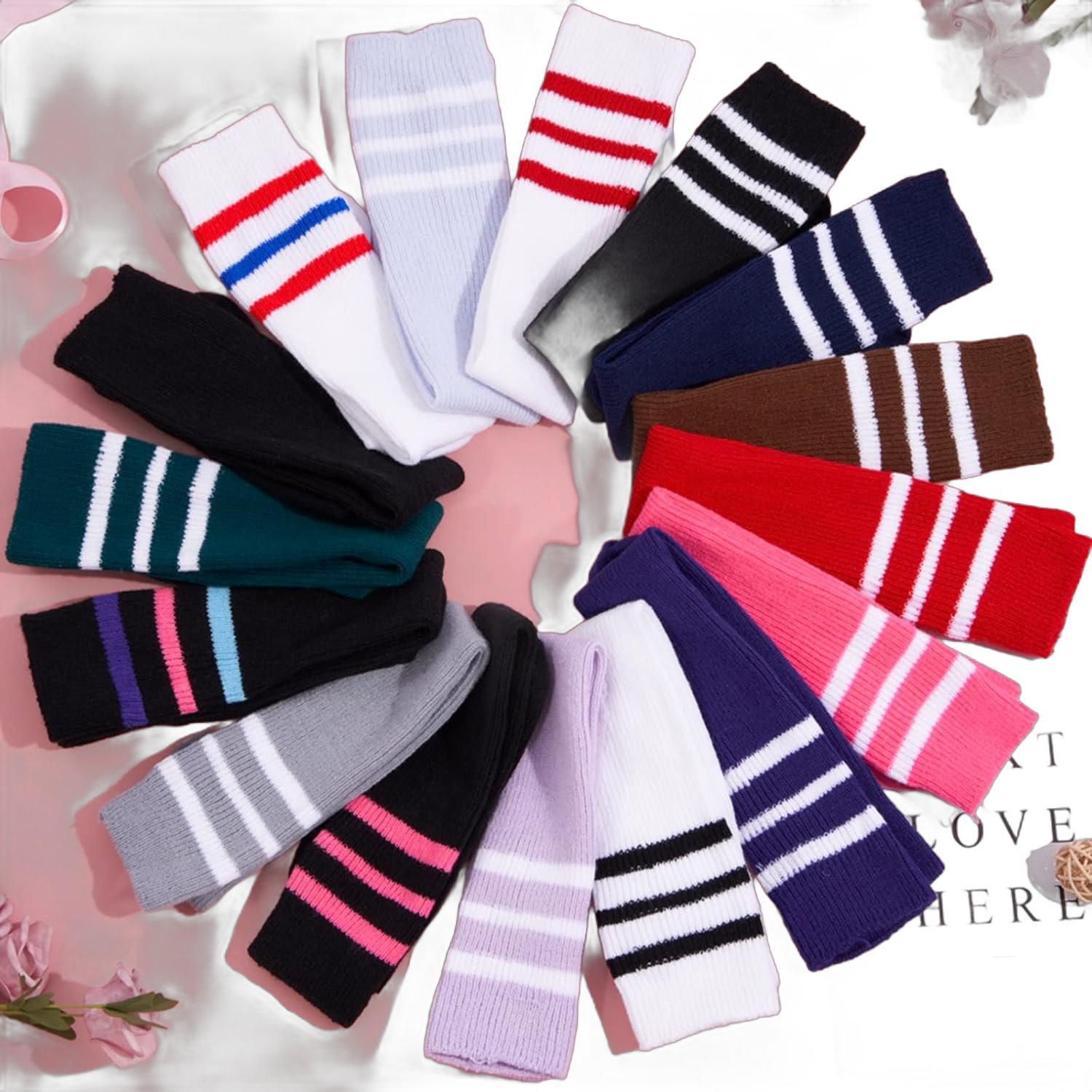 Moon Wood Women Thigh High Socks Extra Long Warm Knit Over Knee High Boot Stockings Striped Thigh Highs Leg Warmers