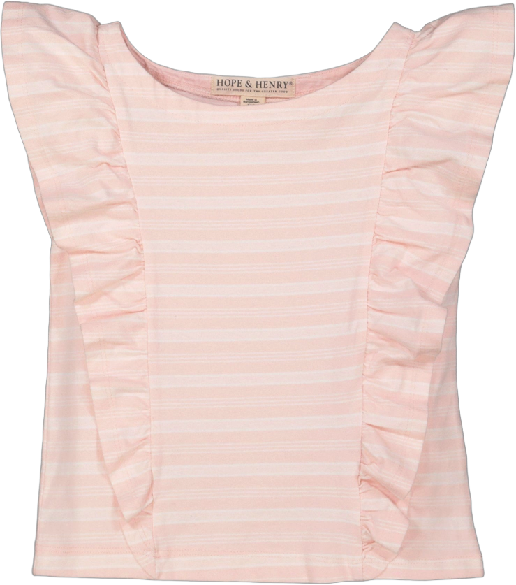 Hope & Henry Girls' Ruffle Knit Top (Light Pink Stripe, 6-12 Months)