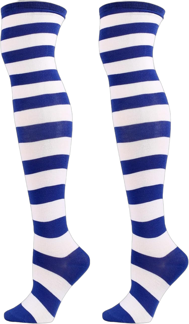 ATHX Women's Knee High Socks Thigh High Socks Triple Stripe over the Knee Socks Long Opaque Thigh High Stockings One Size Wide Stripe - Blue/White