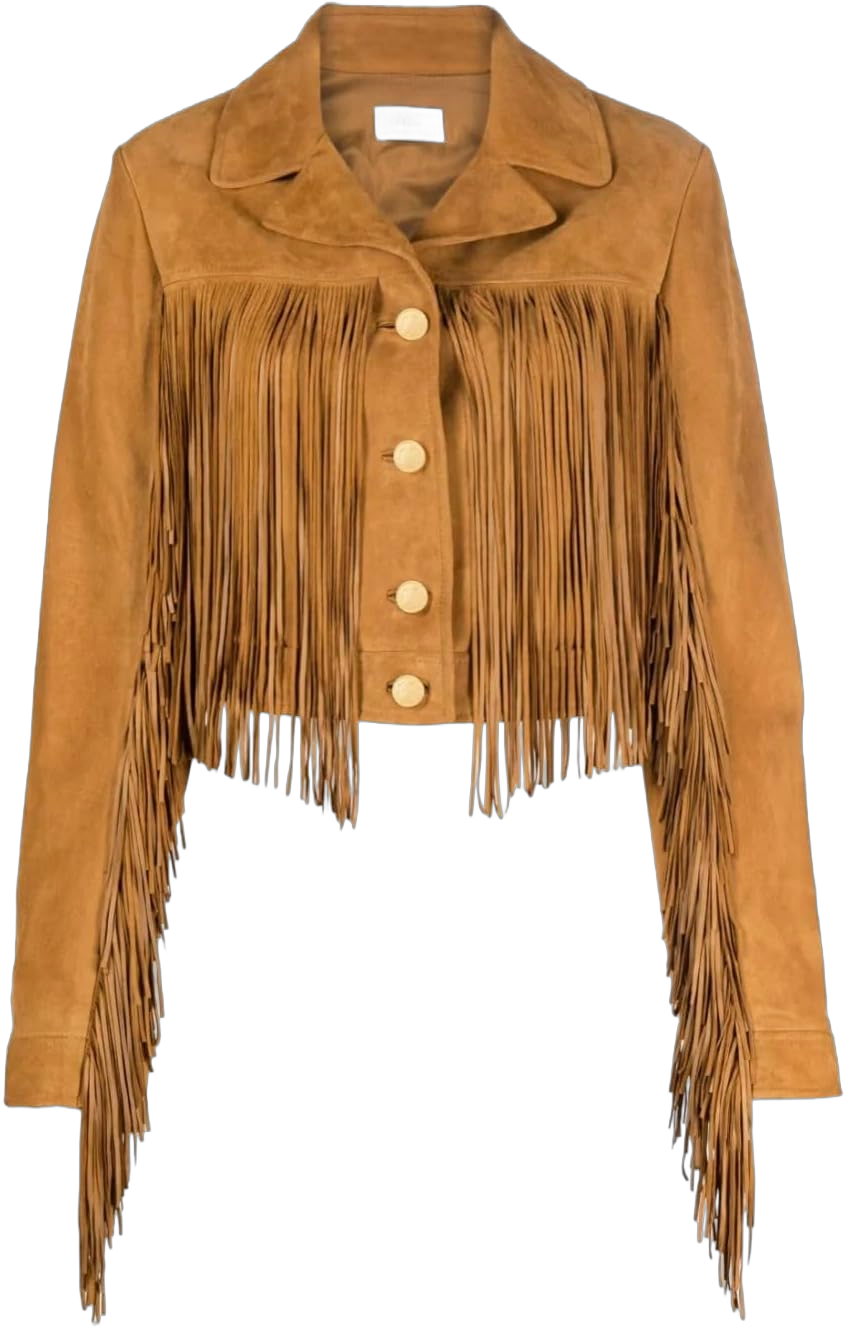 Luis Suede Fringed Lambskin Leather Caramel Brown Cropped Jacket For Women Notch Collar Straight Hem Front Buttoned Closure XX-Large Caramel Tan