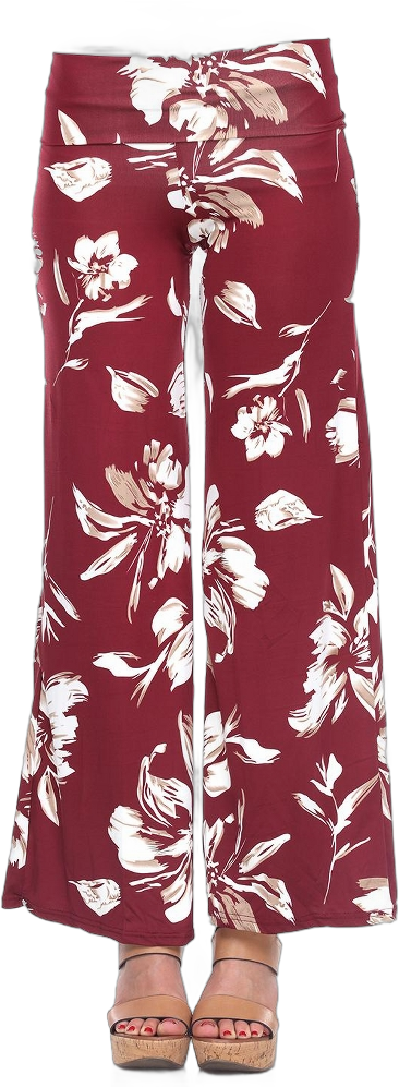 Women's Flower Printed Palazzo Pants Red Medium - White Mark