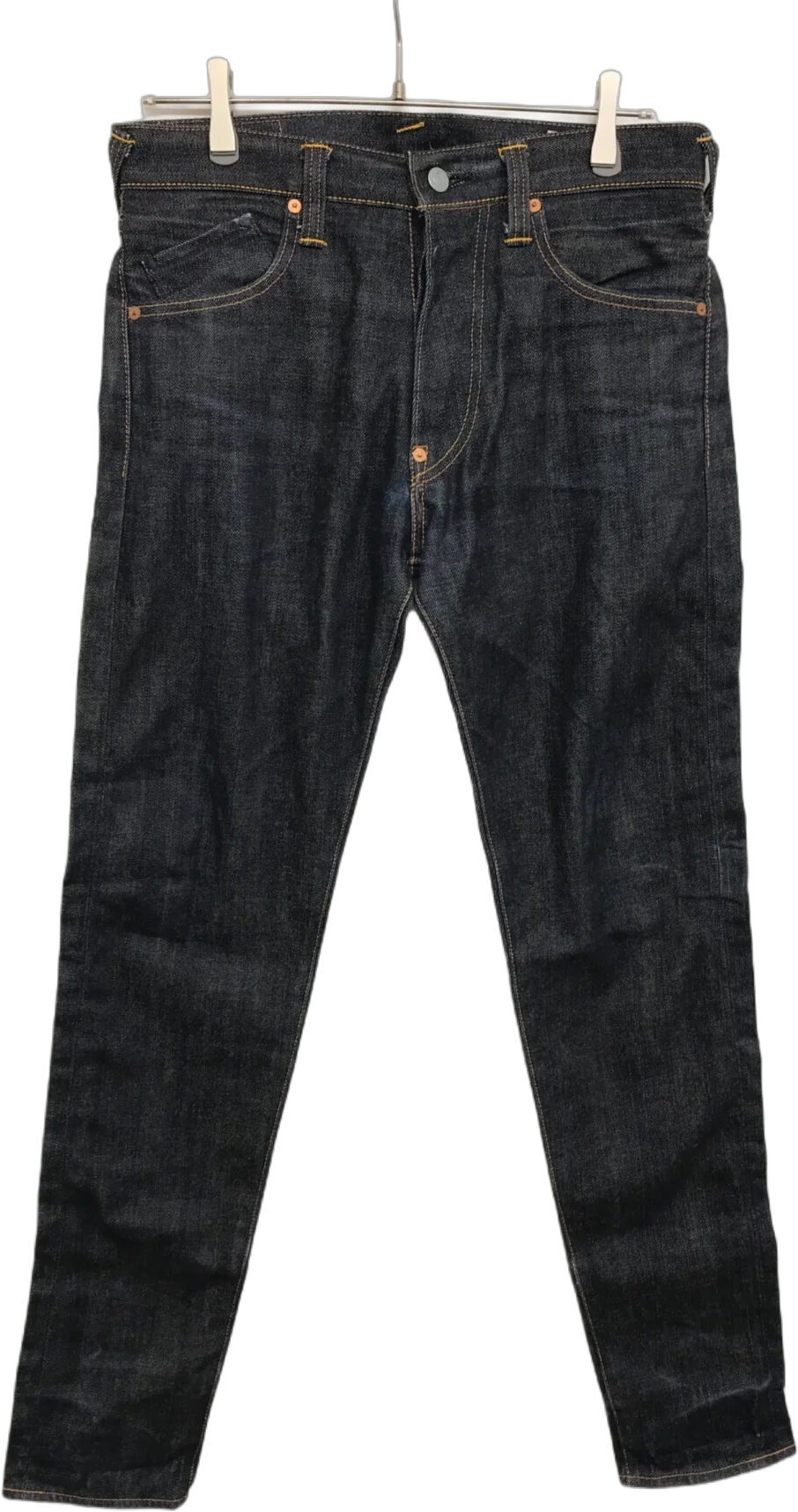 [Pre-owned] EVISU  Lot 2000T Cellbitch seagull painted denim pants, button fly, dark blue crotch ribbing, slim tapered fit 2000T