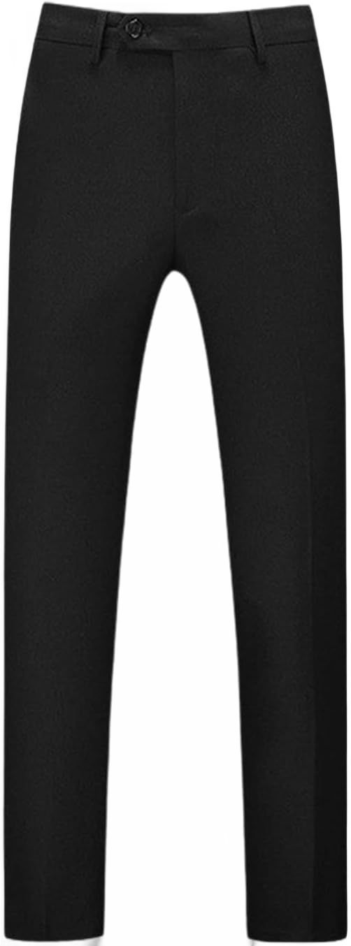 Men's Premium Comfort Dress Trousers- Regular Fit Flat Front Pants Daily Formal Wedding 44W x 29L Black