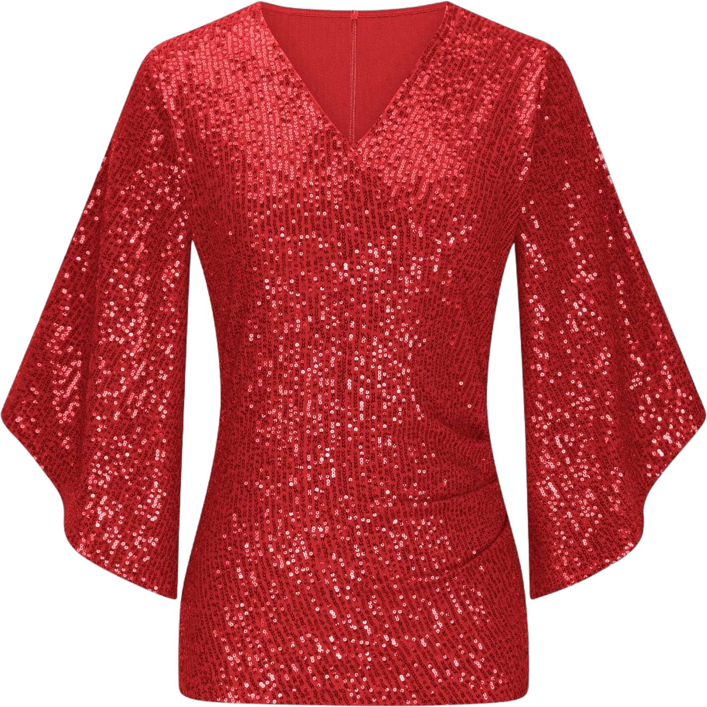 Srogem Sequin Tops for Women 3/4 Bell Sleeve V-Neck Cut-out Shiny Metallic Sparkly Glitter Party Tops Sexy Blouse