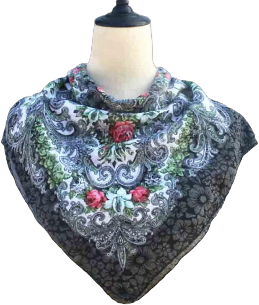 Russian Floral Scarf Flower Handkerchief Ethnic Printed Shawl Women Hijab Scarf Headband Scarf Bandana