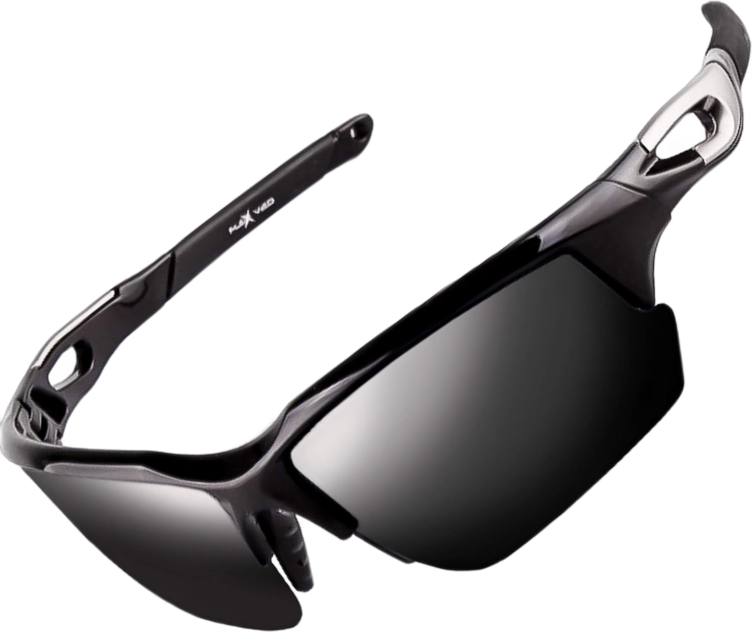 FLEX Polarized Sports Sunglasses for Men & Women. Ultra Tough Lightweight Frame w/HD lens for Cycling Driving Fishing Golf Black/Grey Medium Black Tint