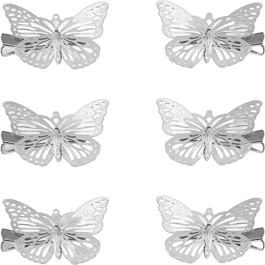 3 Pairs Butterfly Hair Clips Metal Gold Silver Vintage Retro Small Claw Hairpin Hair Styling Barrettes Accessories Supplies for Kids Girls Teens Women (Silver)