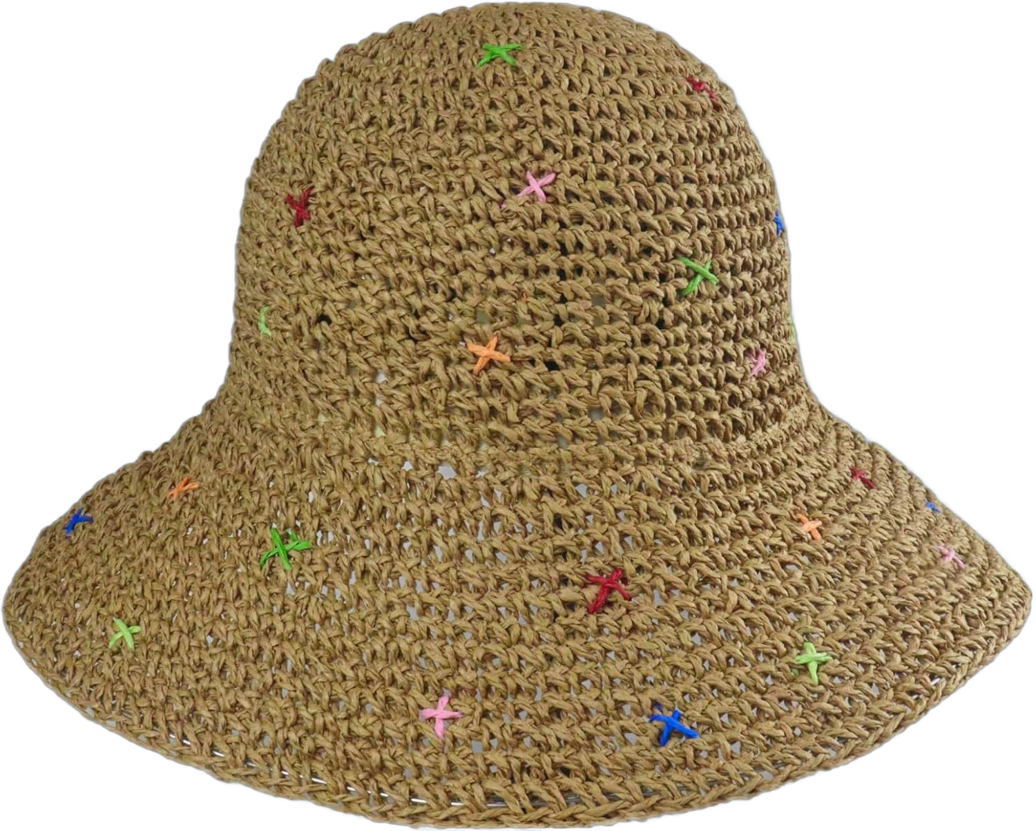 Crochet Straw Sun Hat for Women, Colorful Soft Handmade Bucket Hat Foldable Cap for Beach Summer Holiday Fisherman Khaki