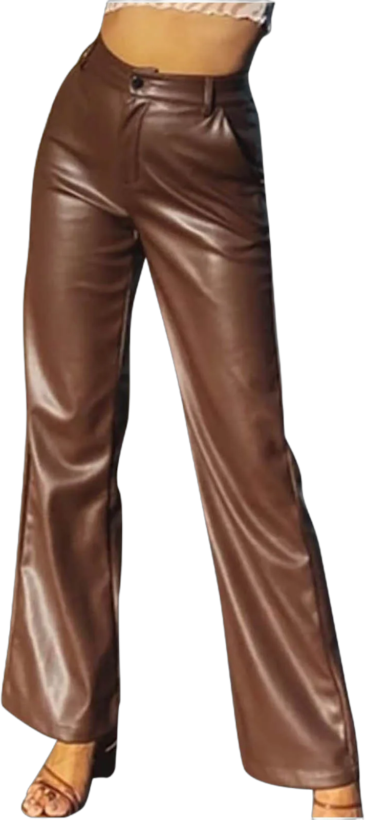 Owordtank High Waist Faux Leather Solid Color Casual Pants for Women Stretchy Trouser