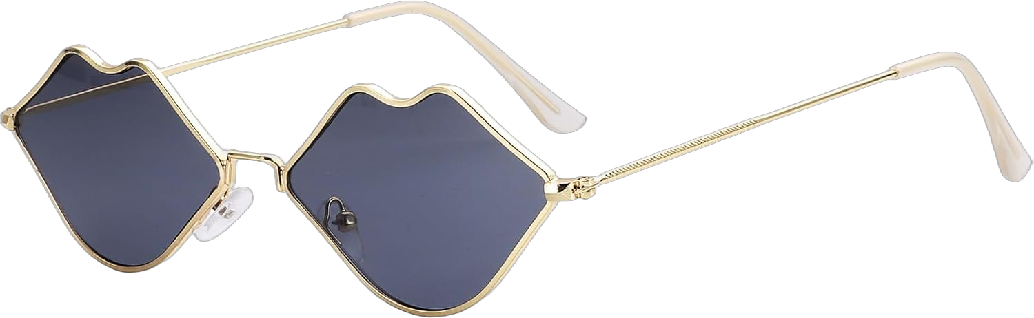 Sexy Hot lips Sunglasses Retro Trendy Fun Sun Glasses for Women Men Christmas Decorations Party Favor (Gold-Black Grey)