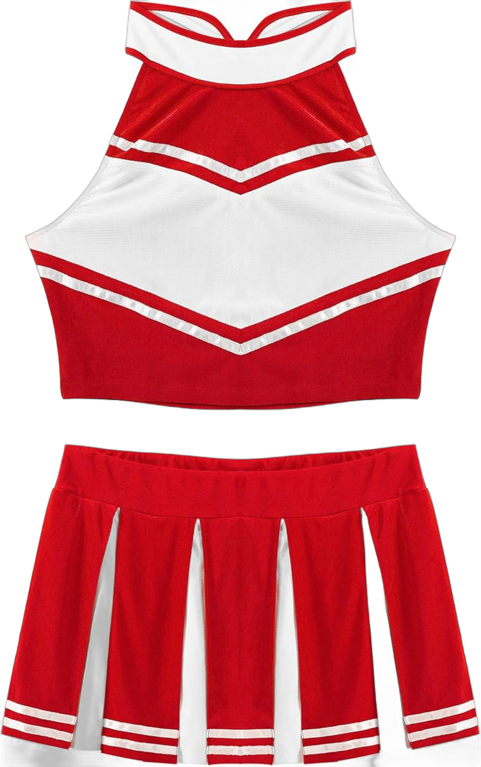 Womens Cheerleading Dress Sleeveless Crop Top with Pleated Skirt Set Cheer Leader Dance Outfit Red XX-Large