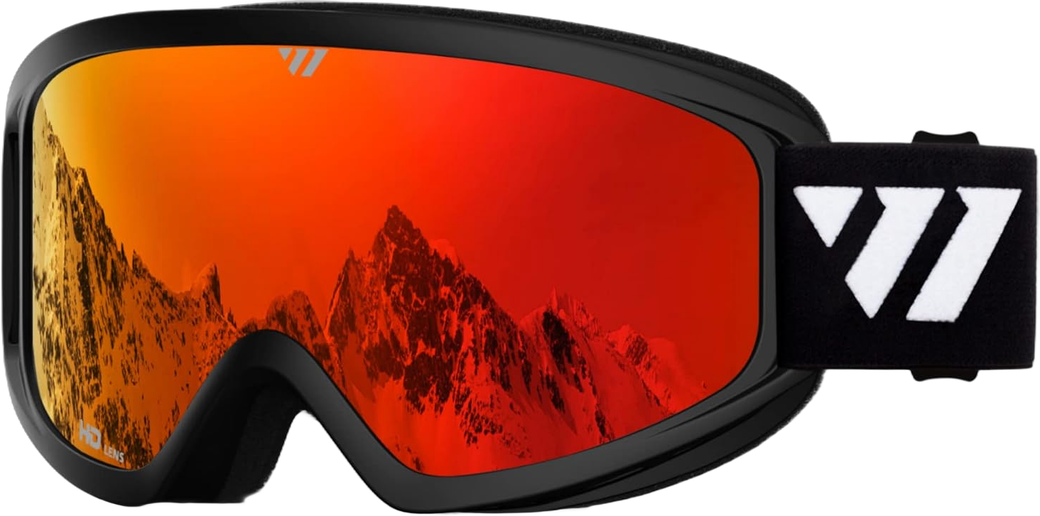 WISTON Ski Goggles - OTG Snow/Snowboard Goggles for Men, Women & Youth - 100% UV Protection W1 Black Frame/Red Lens