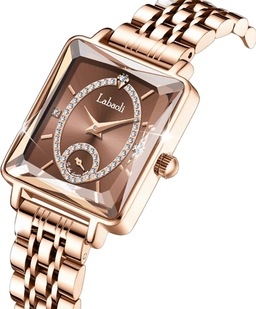 Watches for Women Rose Gold Square Stainless Luxury Fashion Diamond Analog Quartz Waterproof Dress Casual Small Simple Ladies Female Wife Girls Gifts Gold Wrist Watch LA281brown