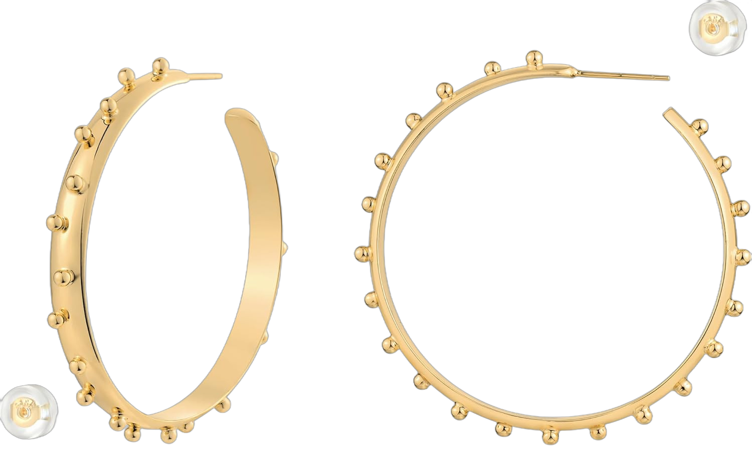 Gold Beaded Earrings for Women 14K Gold Plated 925 Sterling Silver Post Bead Thin Open Hoop Earrings Hypoallergenic Gold Jewelry Gifts Bean-Spot-Gold