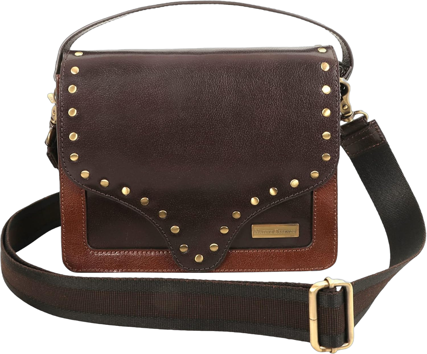 Genuine Calf Leather Crossbody Box Bag Tan and Brown, Hand Bag and Purse for Women, Double Strap and Double Compartment Handbag, Riveted Saddle Bag, Cross Shoulder Bag, Gift Packed