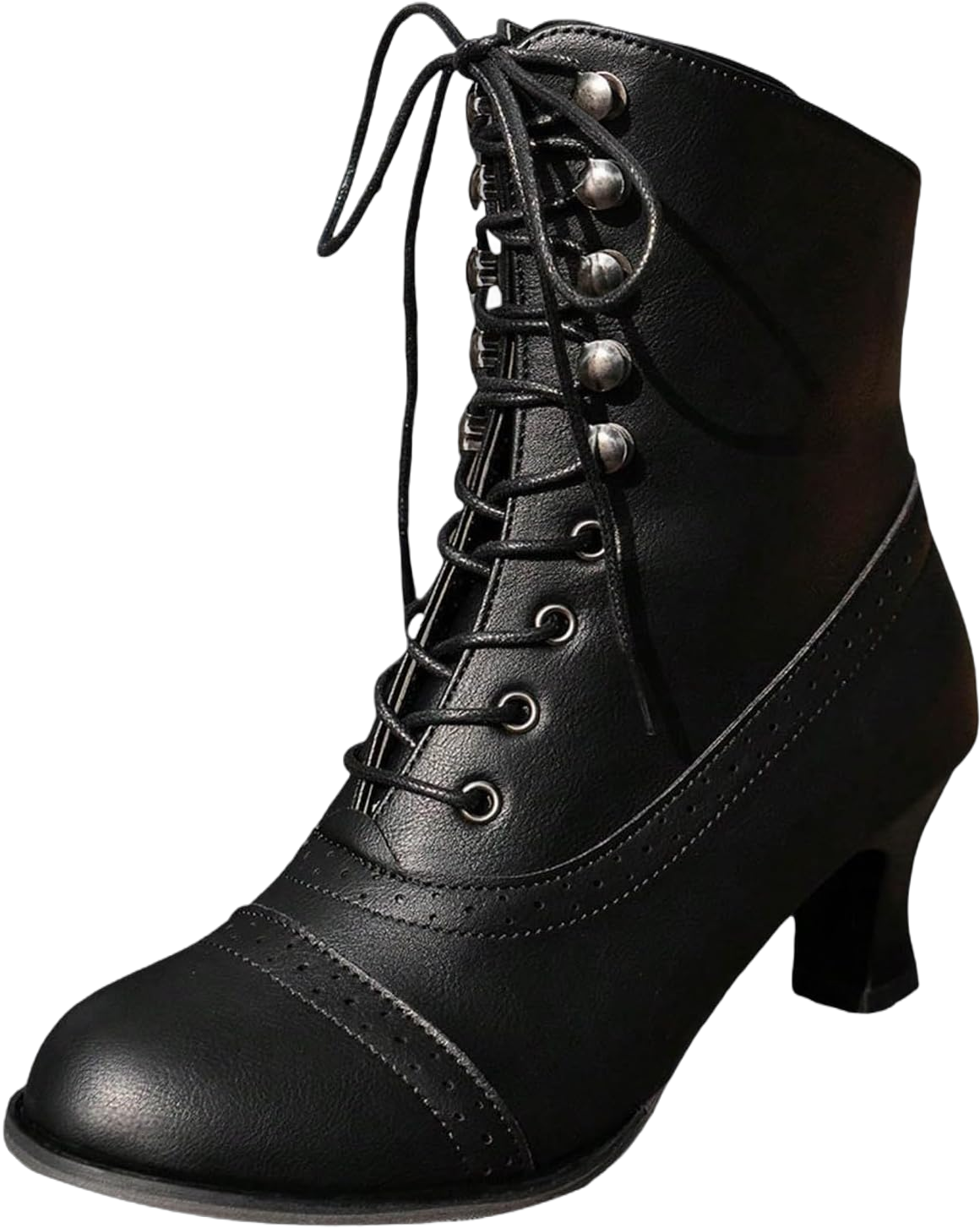 Zrayuler Victorian Boots Witch Costume Renaissance Shoes Women Pirate Vintage Witchy Boot Lace Up Kitten Heel Ankle Round Toe Mid Booties Wedding Bridal Women's Calf Combat Leather Faux Shoes Black