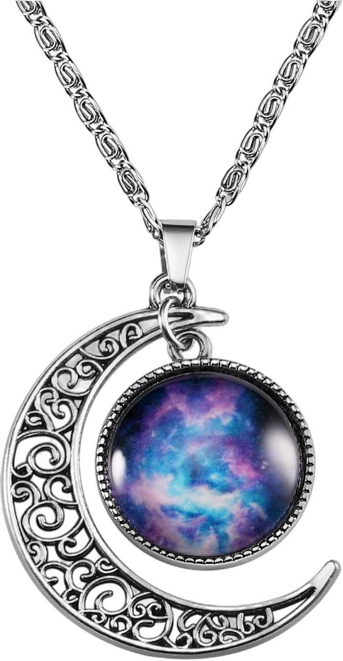 Lcbulu Galaxy Crescent Moon Pendant Necklaces Jewelry for Women Teen Girls 18'' Blue