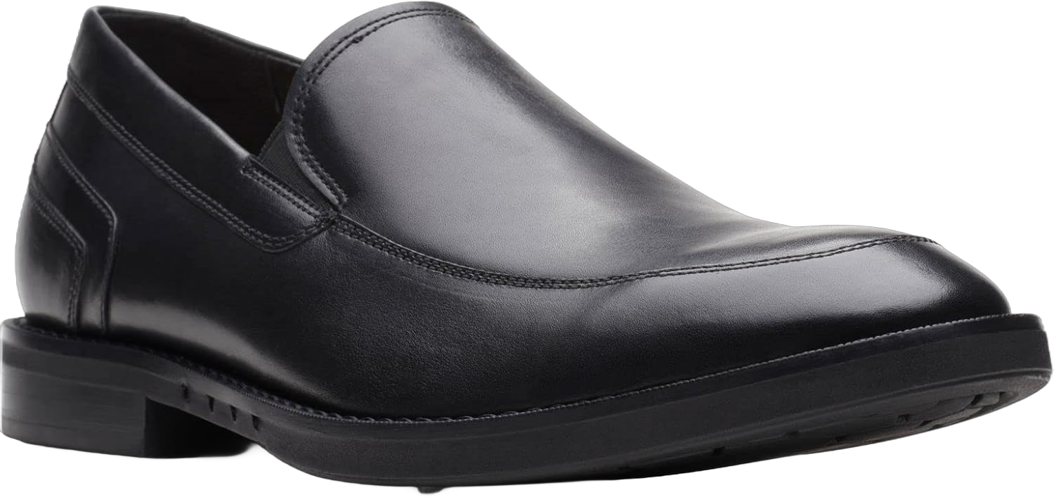 Clarks Un Hugh Step Men's Loafers, Black Leather, 11.5 M