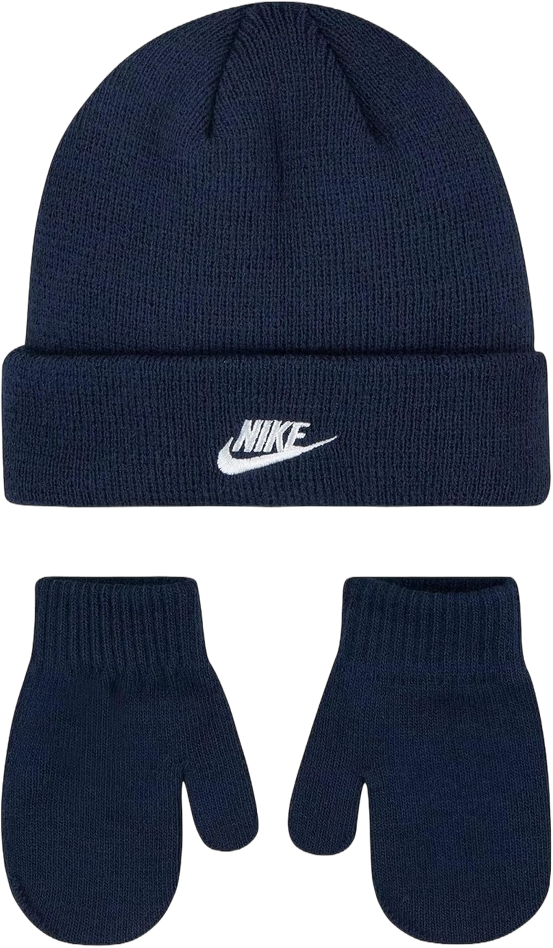 Nike Toddler Boys Beanie and Mittens 2 Piece Set (O(6A2961-695)/W, 2-4T)