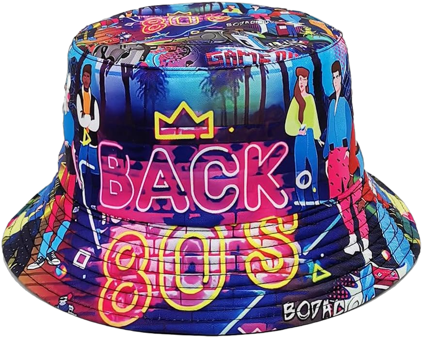 Fashion Retro 80s 90s Bucket Hat for Men Women Outdoor Packable Sun Cap Rave Accessories Reversible Fisherman Hats One Size Back to the 80s