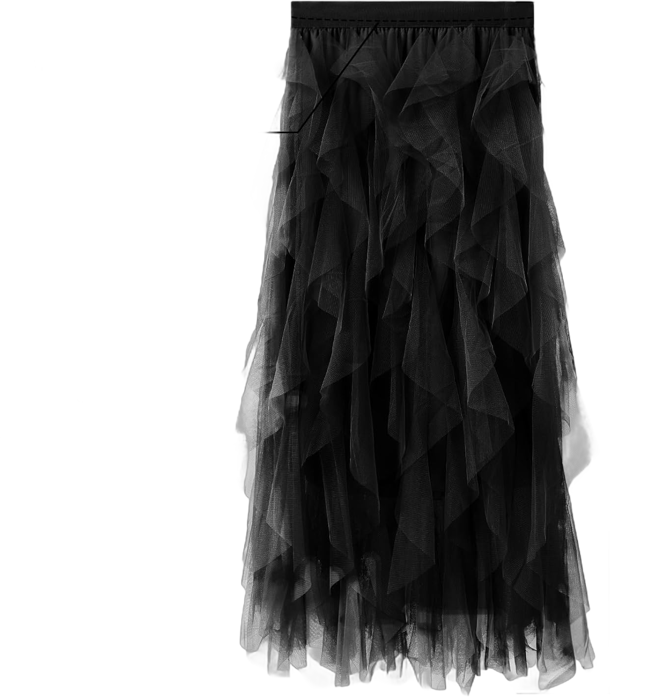 A-Line Tulle Skirts for Women,Elastic Waist Midi Asymmetrical Layered Party Dress,Midi Skirt Mesh Fairy Skirts Black