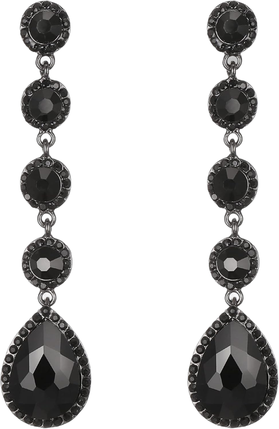 BriLove Women's Elegant Wedding Bridal Crystal Beaded Teardrop Chandelier Dangle Earrings Black Black-tone