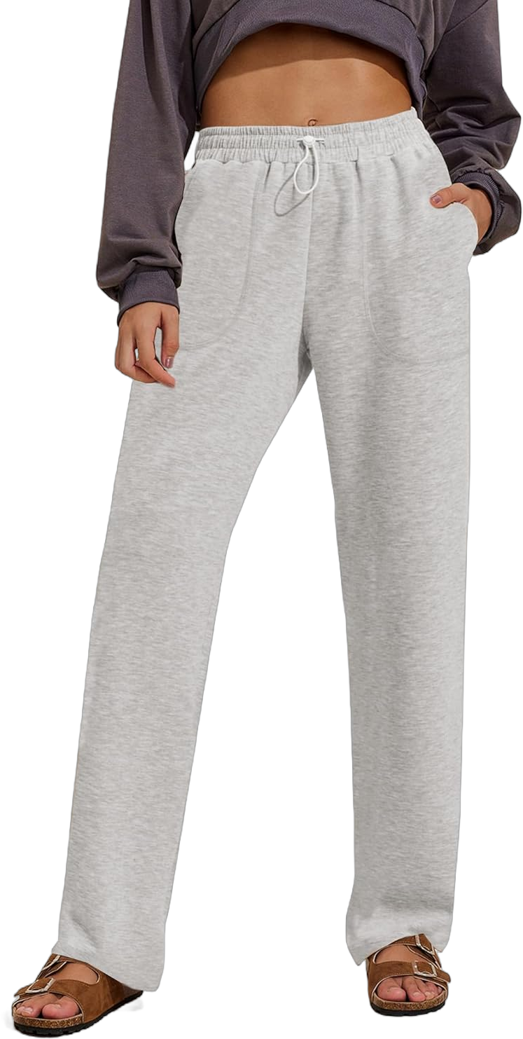 PINSPARK Womens Straight Leg Sweatpants Casual Athletic Workout Pants Stretch Soft Lounge Pants with Pockets 30" Inseam Straight Leg Large Heathered Core Ultra Light Grey