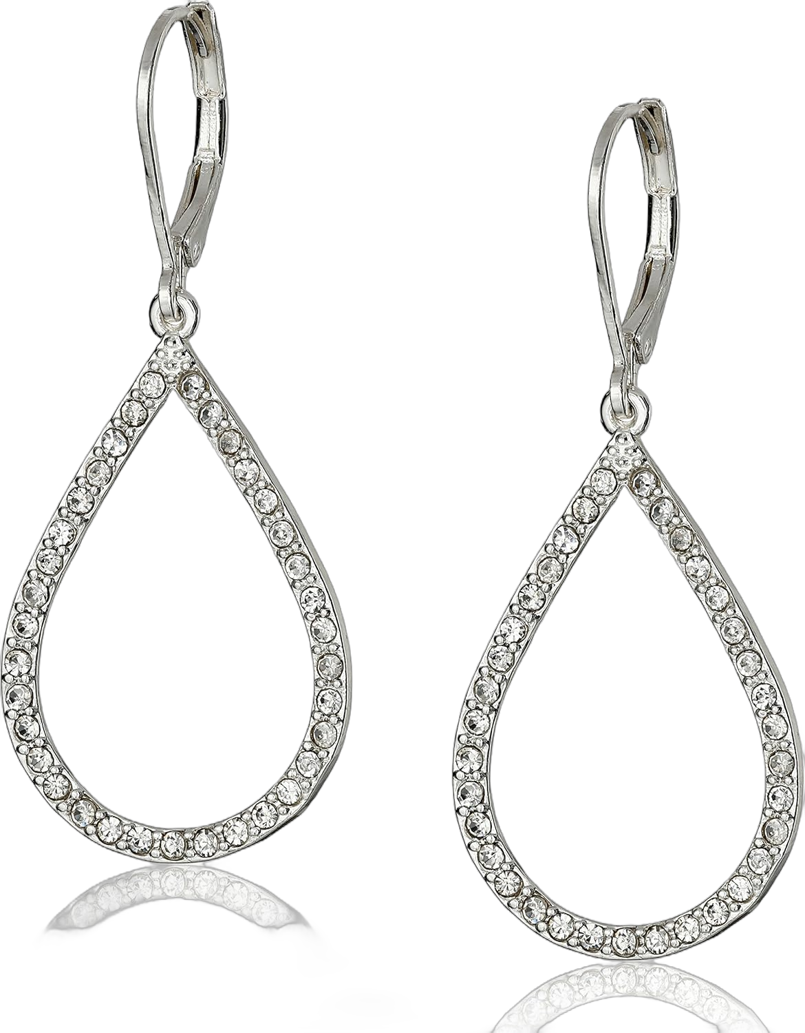 Anne Klein Women's Pierced Earrings Pave Tubular Hoop Silver Teardrop Earrings