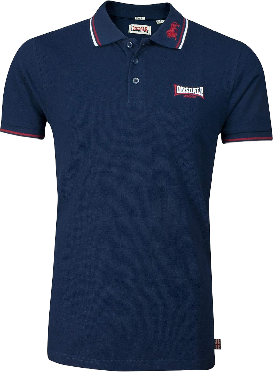 Lonsdale Men´s Slim-fit Tipped Pique Lion Polo Shirt 100% Cotton Navy Blue XX-Large Navy Blue